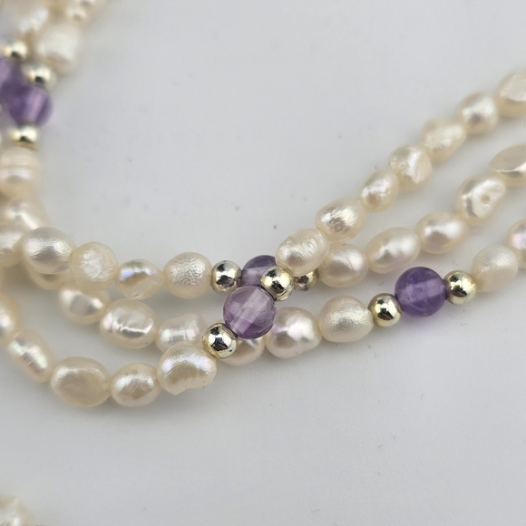 3-Strand Pearl & Amethyst Necklace and Bracelet Set – 18” & 8” - Picture 3 of 7